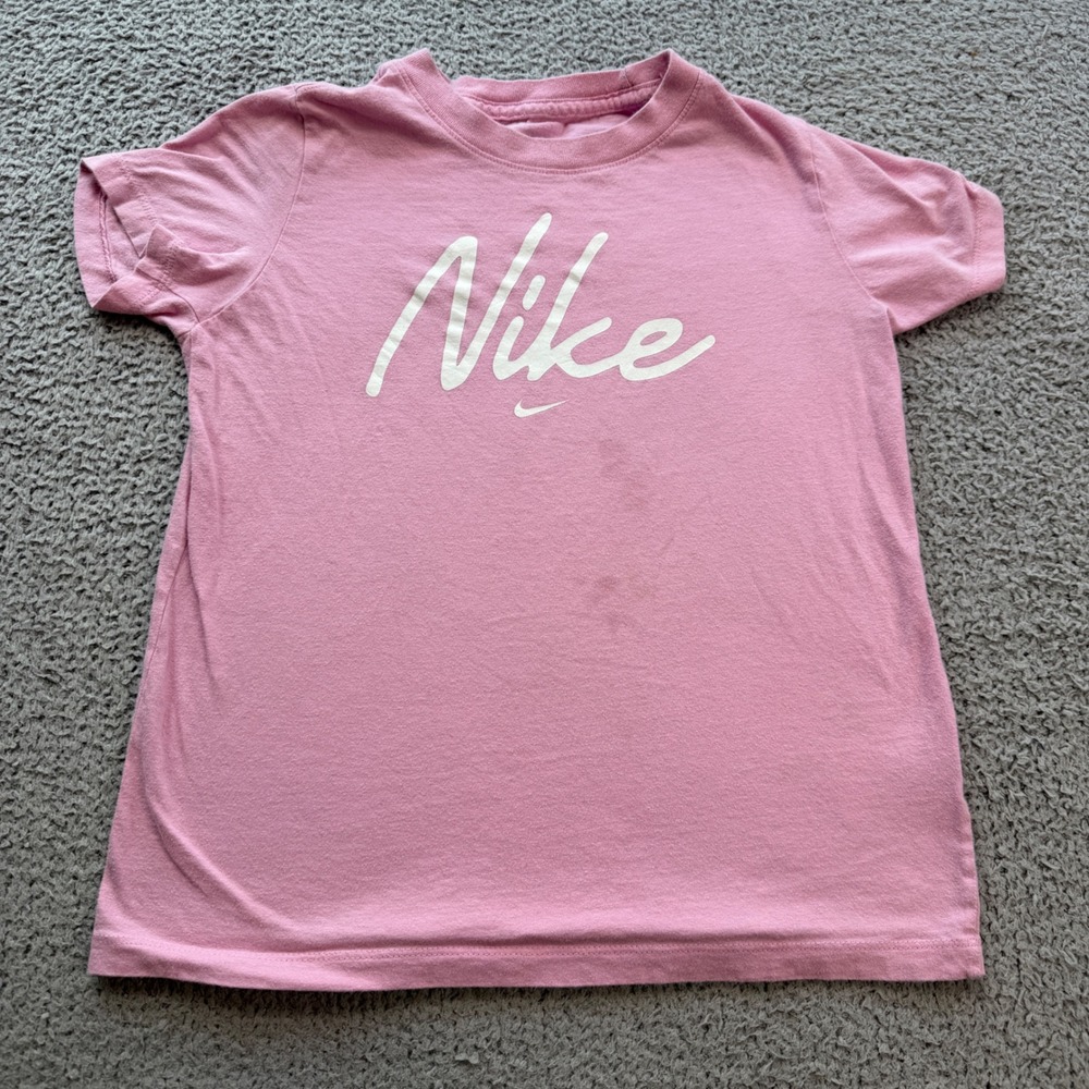 Nike Womens Pink Script Logo Short Sleeve T-Shirt BV2533-6JA Size Medium